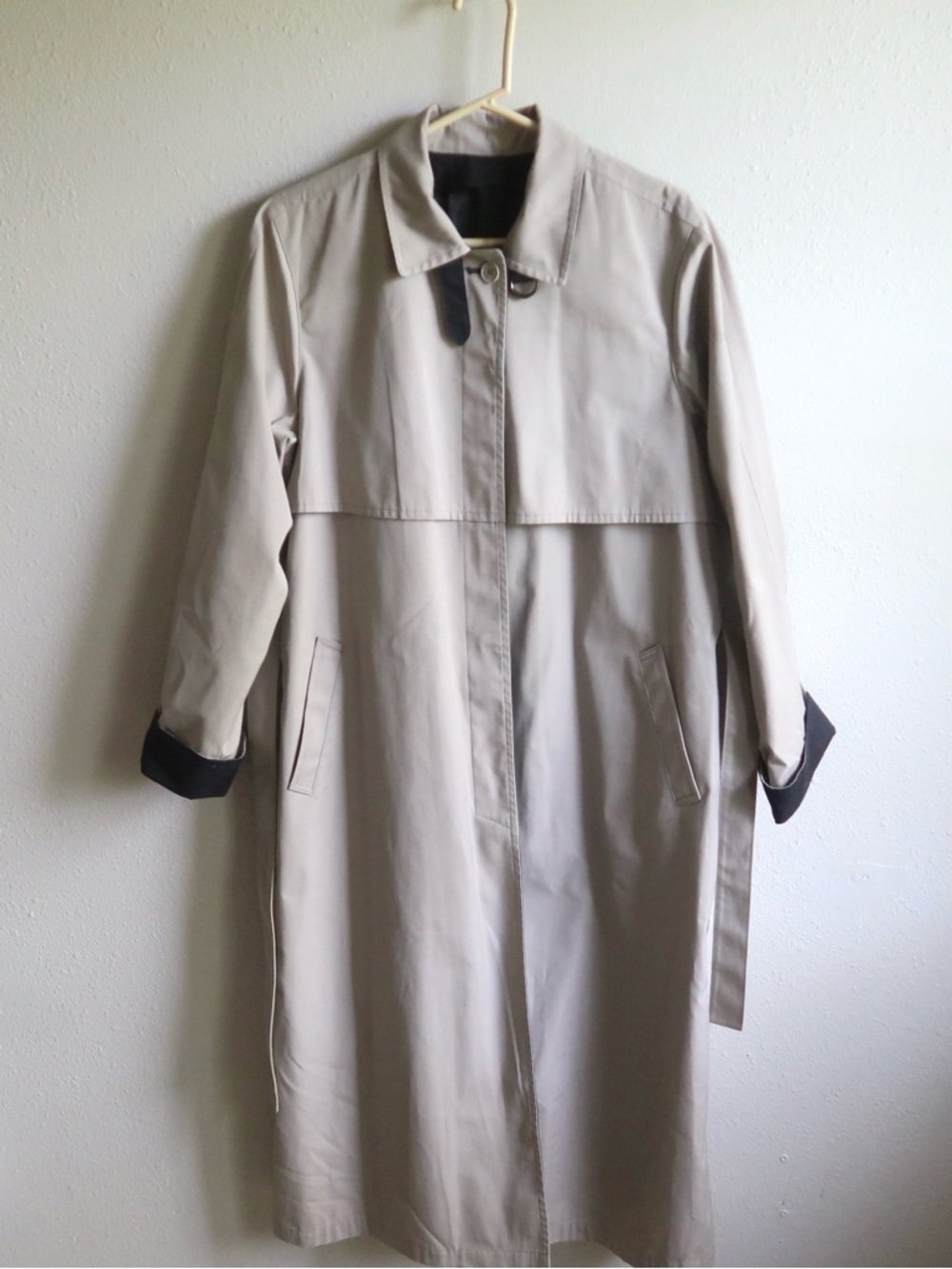 Vintage Classic London Fog Light Beige and Black Long Trench Coat